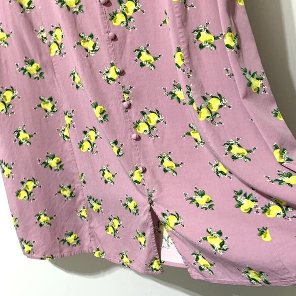 Torrid Midi Dress Size 1X Mauve Pink Lemon Novelty Print Challis Button Front - Picture 7 of 12